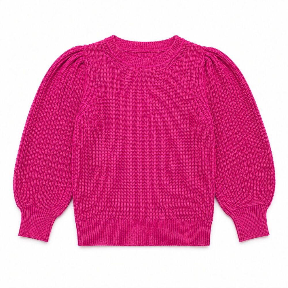 GAP Women’s Pink Puff Sleeve Cotton Crewneck Sweater Size Medium